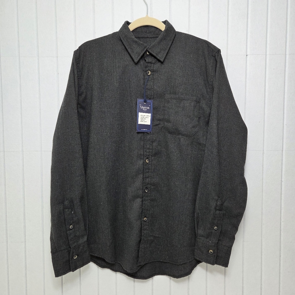 Visitor Premium Men's Casual Button Down Black/ Charcoal Shirt  Size M